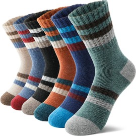 MOSEY KOSY 6 Pairs Children's Merino Wool Hiking Socks Boys Girls Toddlers Winter Thermal Thick Warm Lined Crew Boat Socks for Hiking, Simple stripes
