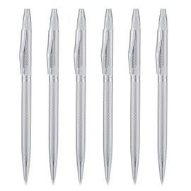 Wikult 6 Pack Silver Slim Metal Ballpoint Pen, 1mm Medium Point Black Ink Smooth Writing, for Business Office Teacher Student Wedding Guest Pen