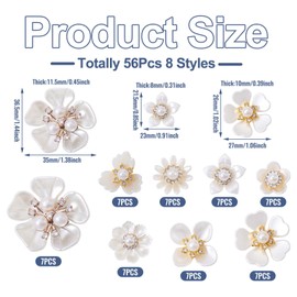 56 Pcs Flower Pearl Buttons Plastic Floral Craft Buttons Flatback Flower Cabochons Charms Cubic Zirconia Floral Charms for DIY Crafts Wedding Necklace Bracelets Earrings Jewelry Making