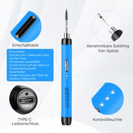 Wireless Soldering Iron Set - USB Soldering Iron with 3 Temperature Adjustable 300°C - 450°C, 3 Soldering Tips, Soldering Iron Stand, Soldering Wire, Soldering Paste, KKMOL Soldering Set for Repair of