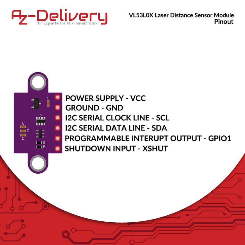 AZDelivery VL53L0X Time-of-Flight (ToF) Laser Ranging Sensor