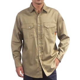 VATRENUS FR Shirts for Men 6.5oz Snap Khaki Flame Resistant 100% Cotton Men's Pre-Washed Fire Retardant Work Shirt