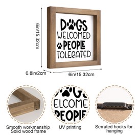 pechpell Wooden Dogs Welcome People Tolerated Sign, 6 Inch Dog Decor for Home, Room Bathroom Bedroom House Wall Table Shelf Rustic Decorations