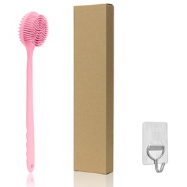 ABuYanOIn Men Shower Brush for Cleaning Body Soft Silicone Long Handle Exfoliator Back Scrubber, Pink