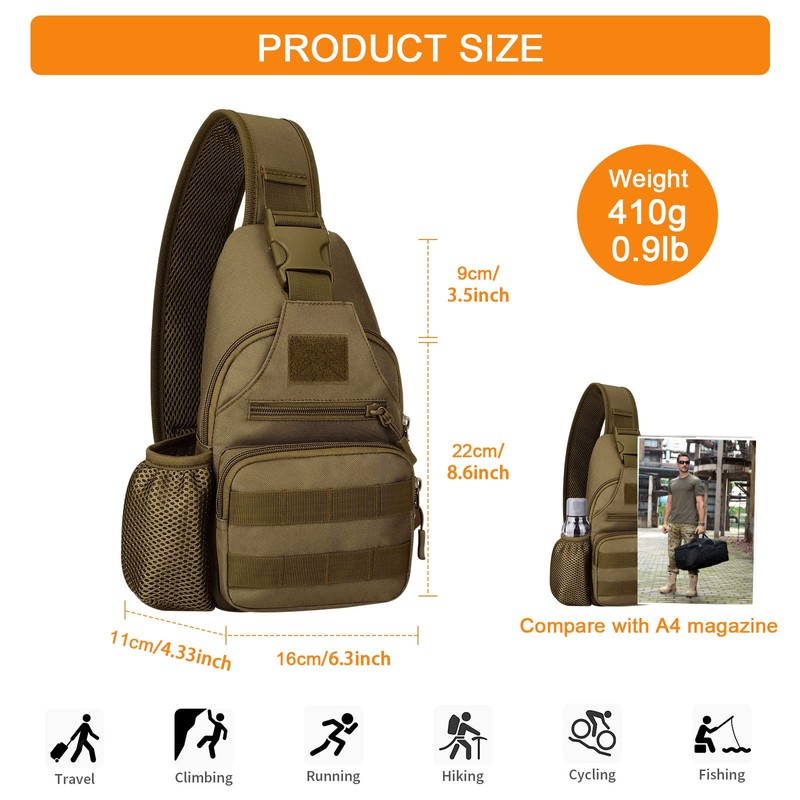 HUNTVP Tactical Military Chest Bag Molle Crossbody Shoulder Sling Pack