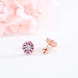 TANGPOET Colourful Daisy Stud Earrings for Women Girls Silver 925 Rose Gold Daisy Flower Earrings Stud Jewellery Gifts for Her Earrings for Women, Rose Gold, Cubic Zirconia
