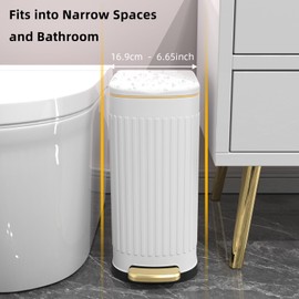 KSSKSS 2.6 Gallon Slim Bathroom Trash Can with Soft Close Lid, 10L Stainless Steel Garbage Can with Removable Liner Bucket, for Narrow Spaces, Bathroom, Bedroom (White)