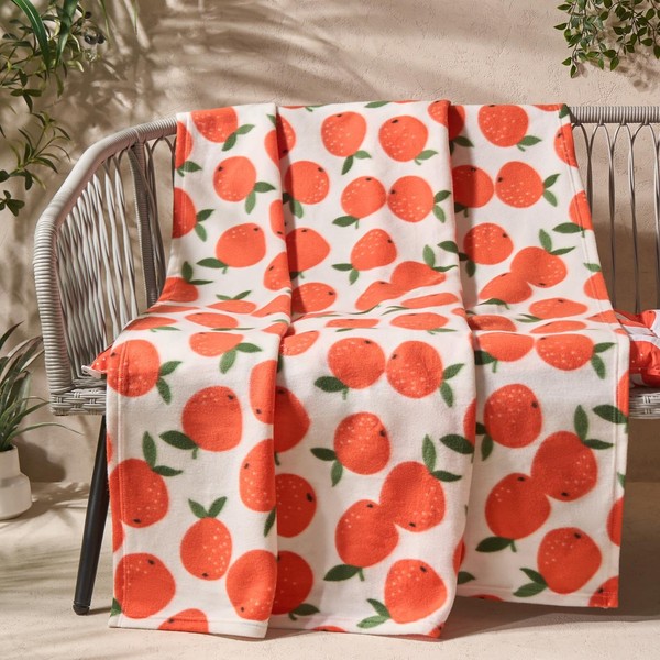Dreamscene Throw Blanket Fleece Orange Print Throw, Soft Cosy Warm