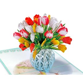 Senticut Tulip Basket Pop Up 3D Card. Perfect Birthday Card, Mothers Day, Thank You Card,Anniversary Card. For Mum, Grandma,Friend,Daughter,Wife and Husband.15cmx15cm