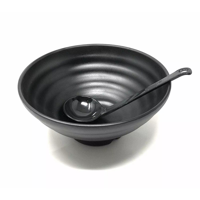 ASIAN HOME Black Melamine Japanese Long Handle Spoons for Ramen,