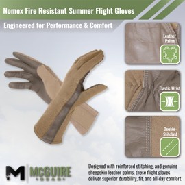 M MCGUIRE GEAR Nomex Summer Flight Gloves, Fire-Resistant Tactical Gloves for Pilots, Military, Law Enforcement & Mechanics (Tan, 7)