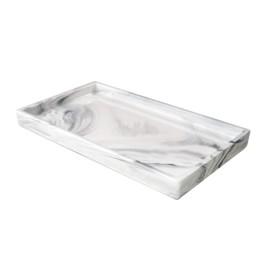 Goporcelain Marble Tray for Bathroom Counter Decor Ceramic Perfume Organizer Vanity Tray for Dresser Jewelry Dish Key Plate Rectangle Marble Sink Trays Countertop Organizer White,Large