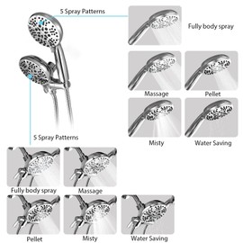 GAOMON 5" Premium High Pressure 3-Way Rainfall Combo - Enjoy Luxurious Rain Showerhead and 5-Setting Hand Held Shower Separately or Together (Chrome Finish)