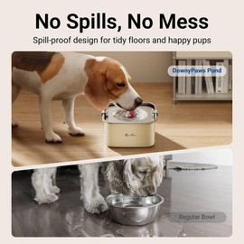 DownyPaws No Spill Water Bowl for Dogs,101oz/3L Slobber Stopper Dog Bowl Stainless Steel, Slow Drinking Dog Water Bowl, No Mess Dog Water Dispenser Spill Proof, Dishwasher Safe, Beige
