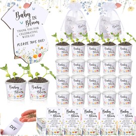 Hushee 151 Pcs Wildflower Baby in Bloom Baby Shower Decorations for 50 Guests Include 1 Greenery Sign 50 Wildflower Seed Packet 50 Mini Grow Flower Pots with 50 Bags for Gender Reveal Gift Party Favor