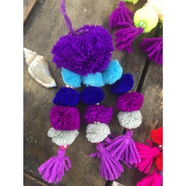 Pom Pom Bag Charms, 1 Piece, Choose from Four Color Combos - Color: 4. Large Aqua Pom