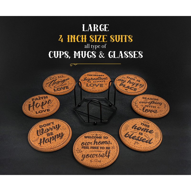 Coasterlux Cork Coasters for Drinks Absorbent with Holder - Cute