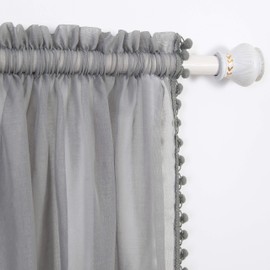 Elegant Comfort Semi-Sheer Pom Pom Tassels Curtains - 2 Panels Set - with 2inch Rod Pocket - Solid Sheer Curtain Drapes for Living Room, Bedroom, W60 X L84, Gray