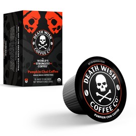 DEATH WISH COFFEE - Organic Pumpkin Spice Dark Roast Coffee Single Serve - The World's Strongest, Fair Trade, Arabica, Chai, Cardamom, Cinnamon, and Ginger Infused Spices (Pumpkin Chai, 10 Count)