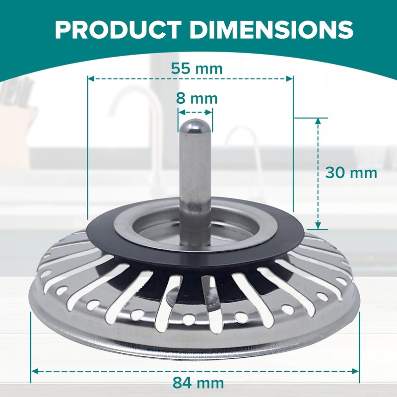 Luxe House Kitchen Sink Strainer Plug, 304 Stainless Steel, Food