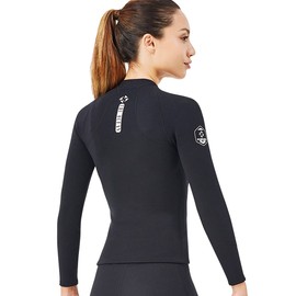 D240002F-BK-L Wetsuit Tupper, Women's 0.08 inch (2 mm), Long Sleeve Jacket, Neoprene Material, Front Zipper, Surfing, Snorkeling, Climbing, Sea Fishing