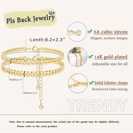 Tressora Gold Ankle Bracelets for Women - 14K Gold Plated Cuban Chains, Adjustable Size, Gift for Mother's Day, Beach
