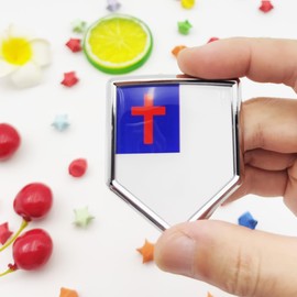 Overdecor Christian Christianity Flag Decal Stickers Car Emblem Cross Church Jesus Faith Car Accessories Decorations Chrome Shield Flag Sticker Decals for Cars Truck Vehicles, 2 Pack