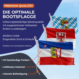 FLAGLY Premium Brandenburg Boat Flag 20 x 30 cm - 115 g/m² Fabric Weight - Printed, Robust with Knit & Loop, Boat Accessories Motor Boat (20 x 30 cm - Brandenburg)