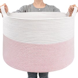 Goodpick Large Storage Basket 22'' x 14'', Baby Basket for Blankets Living Room, Toy Storage Organizer for Clothes, Toys, Pink