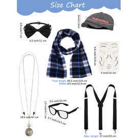 SOMSOC 15 Pcs Kids 100 Days of School Costume for Boys Pretend to be Grandpa Costume Old Man Accessories for Cosplay School