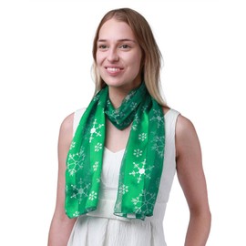 Basic Sense Christmas Scarf Silky Satin Neck Scarves, Snowflake - Green