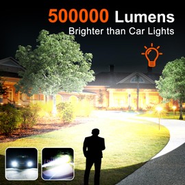 Grace Marci Super Bright Rechargeable Flashlights, High Lumen 500000 Lumens, LED Flashlight with 5 Modes, IP55 Waterproof, Powerful Handheld Flashlight for Camping, Hiking, Emergency