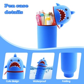 FESDMOH Kawaii Federmäppchen aus Weichem Silikon, Etui Schule, Mäppchen, Federtasche Mädchen Teenager, Federmappen für Schule, Büro (Hai)