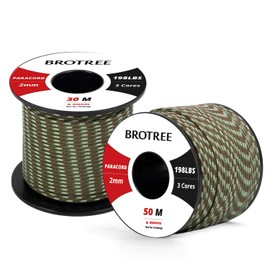BROTREE 2mm Paracord 3 Strands 50M 100% Nylon Rope Parachute Cord for Outdoor, Craft, DIY - 90kg Breaking Load (Olive Green Camo)