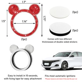 Augeny Bling Car Engine Start Button Cover, Rhinestone Key Ignition Knob Ring, Sparkling Push to Start Button Sticker for Women, Universal Car Accessories for Interior Decoration (1PC, Red)