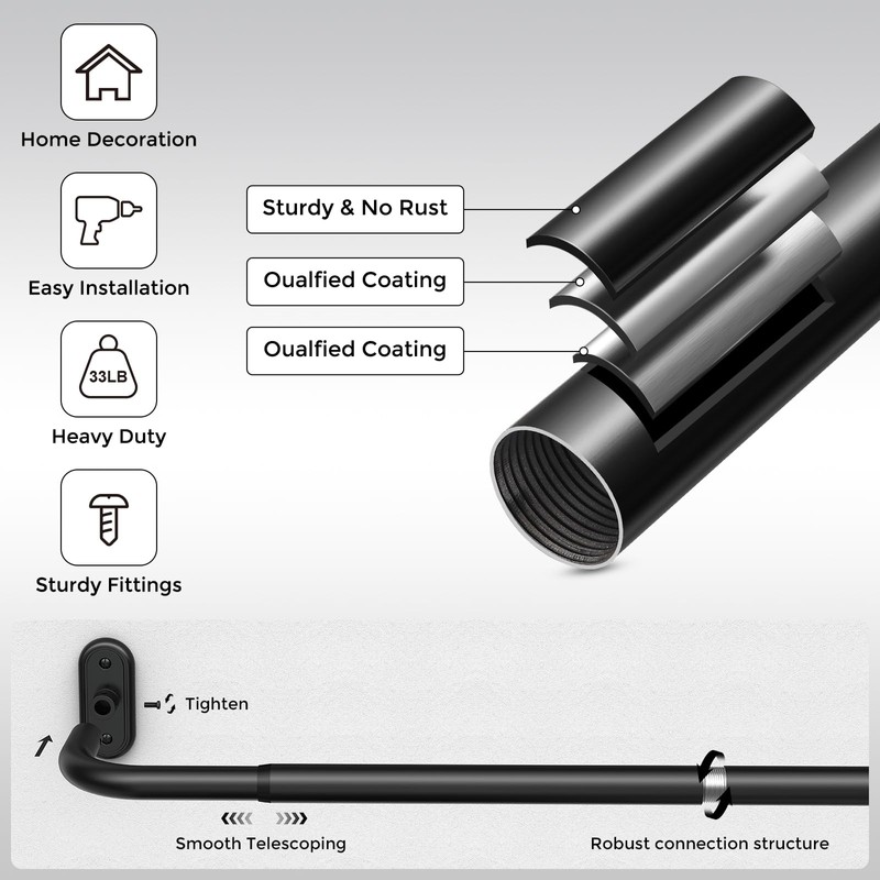 JRZOO Wrap Around Curtain Rods Black, Blackout Heavy Duty Curtain