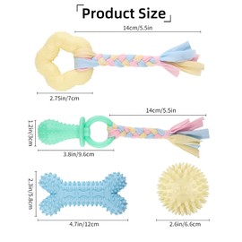 ktxaby 4 PCS Puppy Dog Teething Toys Rubber Puppy Dog Chew Toys Durable Interactive Toys with Colorful Ropes for Small Puppies and Medium Dogs (Style 17)