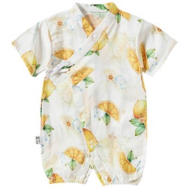 BINIDUCKLING Baby Kimono Style Wrap Over Bodysuit Soft Muslin Fabric 6-9 Months Lemon