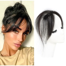 Meiverah Clip in Bangs Clip In Hair Extensions 100% Baby Hair Human Hand Made Natural Forehead Patch No Trace Patch Hairline for Women(Hand Made, 1"*5.3", 10") (Brownish Black, 10")