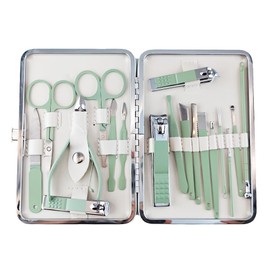 KuqitsBai Manicure Set 7/15/18 Pieces Available Pedicure Kit Nail Set Nail Clippers Polished Stainless Steel Nail Case for Nail Care Beauty Home and Travel (Mint Green 18)