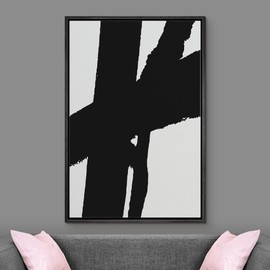 Ashbrook Framed Canvas Print Wall Art Black and White Line Art Collage Abstract Shapes Illustrations Modern Minimalist Relax/Calm Multicolor for Living Room, Bedroom, Office - 16"x24" BLACK