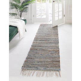 Unique Loom Chindi Jute Collection Area Rug (2' 11" x 16' 1" Runner, Blue/ Navy Blue)