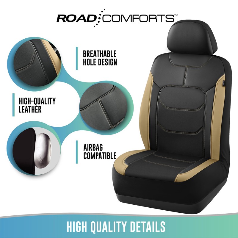 Road Comforts Premium Leather Front Seat Cover – Airbag-Compatible, Universal