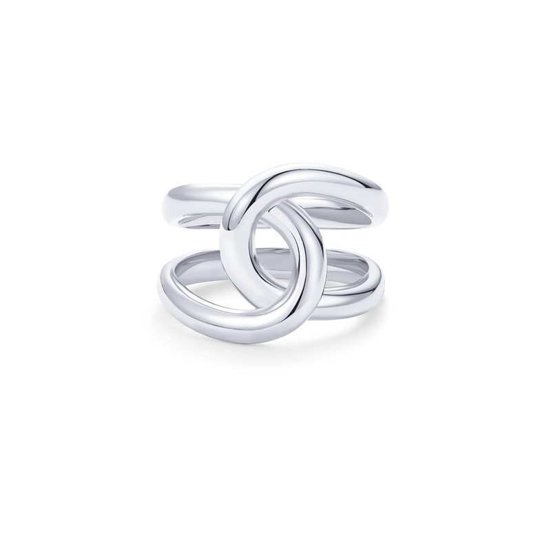 PAVOI Rhodium Plated Chunky Interlock Statement Ring for Women |