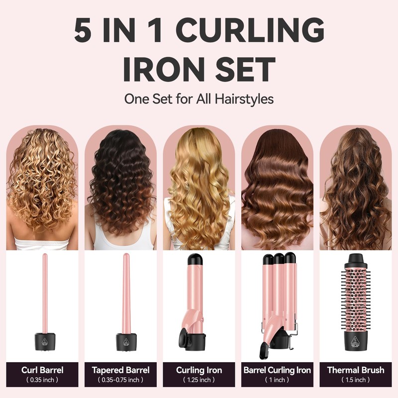Maxt 5-in-1 Interchangeable Curling Iron Wand Set with 3 Barrels