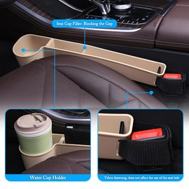 Car Seat Gap Filler, Multifunctional Seat Side Gap Filler with Cup Holder & Organizer, Gap Stopper Universal Fit Car SUV Truck Fill The Gap Between Seat & Console Set of 2 (Beige)