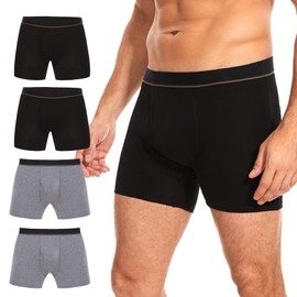 ShieldEase ShieldEase Washable Incontinence Boxer Briefs for Men - Cotton Urinary Leakproof Underwear with Fly, Enhanced Front & Rear Protection 150 ml Absorbency (3 Pack, 4XL, 2 Black + 2 Gray)