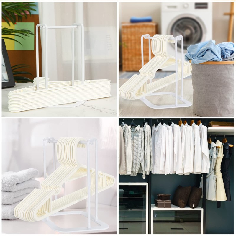 HAKDAY Hanger Stacker Holder Stand, White Plastic Hangers Rack Storage