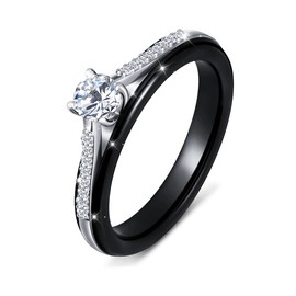 S925 Sterling Silver Ceramic Engagement Wedding Black Promise Band Rings for Her Women Wife Bride Mom Lover Jewelry Birthday, 10, Sterling Silver, Cubic Zirconia