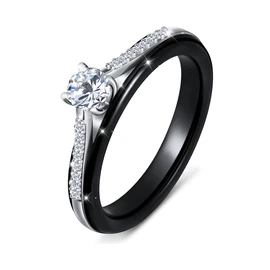 S925 Sterling Silver Ceramic Engagement Wedding Black Promise Band Rings for Her Women Wife Bride Mom Lover Jewelry Birthday, 10, Sterling Silver, Cubic Zirconia